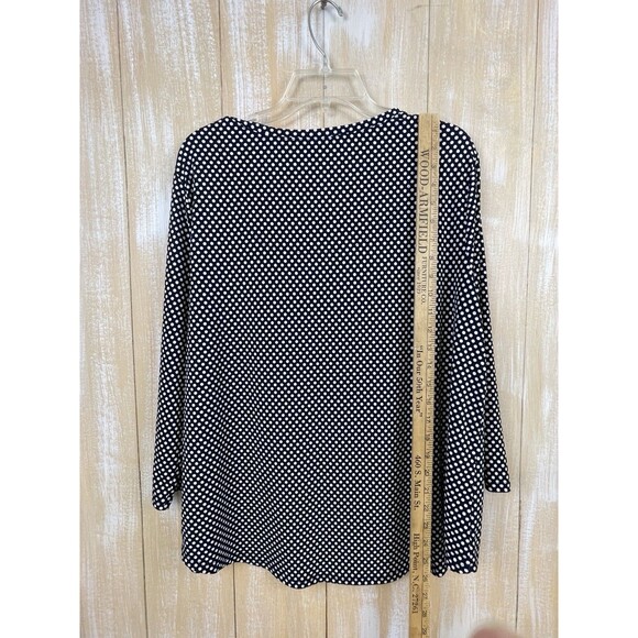 Chico's 3 Women's Navy Blue & White Polka Dot Slinky Pullover Top Size XL - Picture 4 of 6
